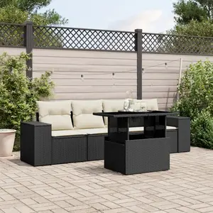 vidaXL Salon de jardin 5 pcs avec coussins noir résine tressée pas cher