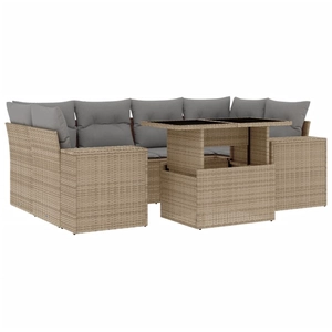 vidaXL Salon de jardin avec coussins 7 pcs beige résine tressée pas cher