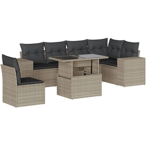 vidaXL Salon de jardin avec coussins 7 pcs gris clair résine tressée pas cher