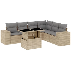 vidaXL Salon de jardin avec coussins 7 pcs beige résine tressée pas cher