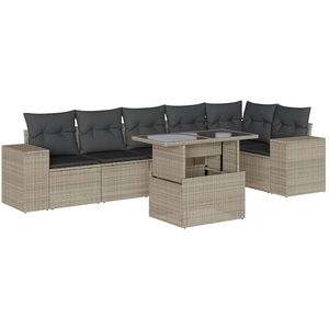 vidaXL Salon de jardin avec coussins 7 pcs gris clair résine tressée pas cher