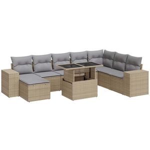 vidaXL Salon de jardin avec coussins 9 pcs beige résine tressée pas cher