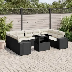 vidaXL Salon de jardin 10 pcs avec coussins noir résine tressée pas cher