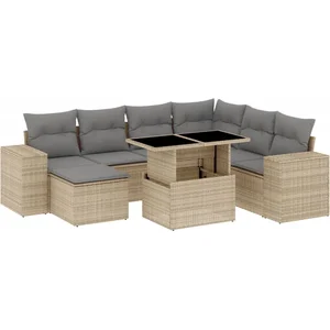 vidaXL Salon de jardin avec coussins 8 pcs beige résine tressée pas cher