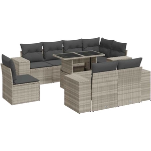 vidaXL Salon de jardin 9 pcs avec coussins gris clair résine tressée pas cher