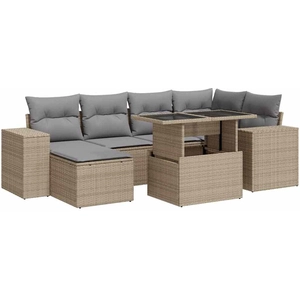 vidaXL Salon de jardin avec coussins 7 pcs beige résine tressée pas cher