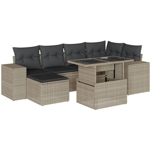vidaXL Salon de jardin avec coussins 7 pcs gris clair résine tressée pas cher