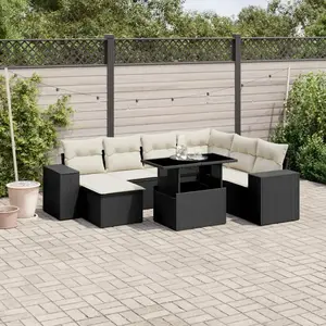 vidaXL Salon de jardin 8 pcs avec coussins noir résine tressée pas cher