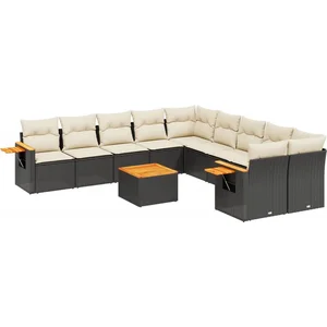 vidaXL Salon de jardin 11 pcs avec coussins noir résine tressée pas cher