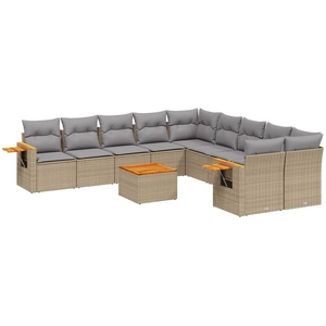vidaXL Salon de jardin 11 pcs avec coussins beige résine tressée pas cher