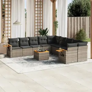 vidaXL Salon de jardin 11 pcs avec coussins gris résine tressée pas cher
