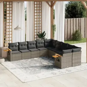 vidaXL Salon de jardin avec coussins 10 pcs gris résine tressée pas cher