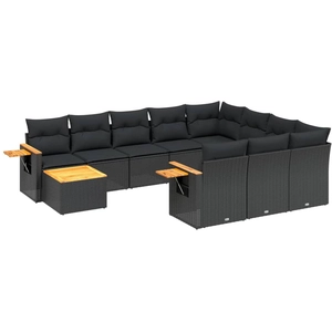 vidaXL Salon de jardin 11 pcs avec coussins noir résine tressée pas cher