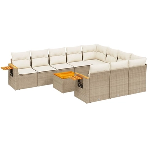 vidaXL Salon de jardin 11 pcs avec coussins beige résine tressée pas cher