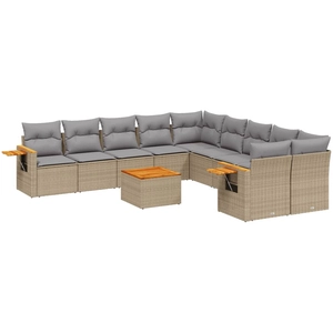 vidaXL Salon de jardin avec coussins 10 pcs beige résine tressée pas cher