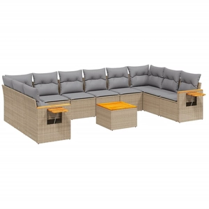 vidaXL Salon de jardin 11 pcs avec coussins beige résine tressée pas cher