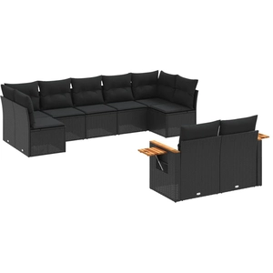 vidaXL Salon de jardin 9 pcs avec coussins noir résine tressée pas cher