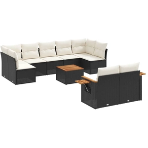vidaXL Salon de jardin 9 pcs avec coussins noir résine tressée pas cher