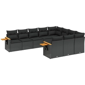 vidaXL Salon de jardin 11 pcs avec coussins noir résine tressée pas cher