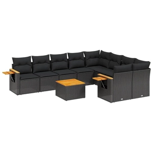 vidaXL Salon de jardin 10 pcs avec coussins noir résine tressée pas cher