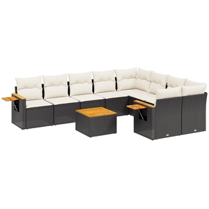 vidaXL Salon de jardin 10 pcs avec coussins noir résine tressée pas cher