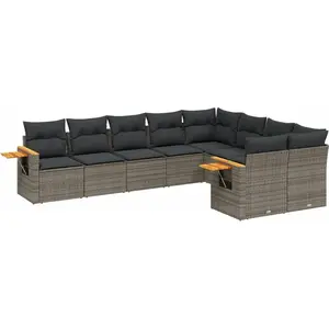 vidaXL Salon de jardin 9 pcs avec coussins gris résine tressée pas cher