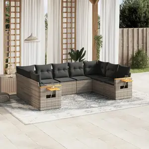 vidaXL Salon de jardin 9 pcs avec coussins gris résine tressée pas cher