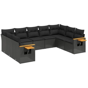 vidaXL Salon de jardin 10 pcs avec coussins noir résine tressée pas cher