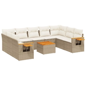 vidaXL Salon de jardin avec coussins 10 pcs beige résine tressée pas cher