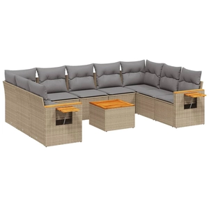vidaXL Salon de jardin avec coussins 10 pcs beige résine tressée pas cher