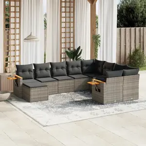 vidaXL Salon de jardin avec coussins 10 pcs gris résine tressée pas cher