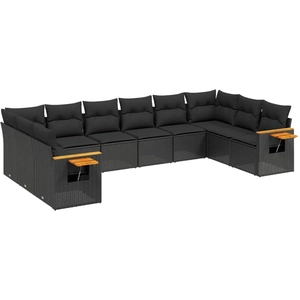 vidaXL Salon de jardin 10 pcs avec coussins noir résine tressée pas cher