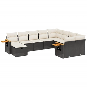 vidaXL Salon de jardin 10 pcs avec coussins noir résine tressée pas cher