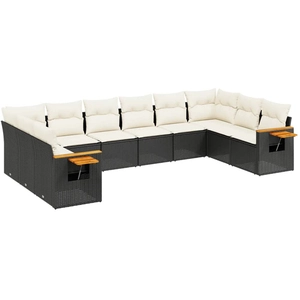 vidaXL Salon de jardin 10 pcs avec coussins noir résine tressée pas cher