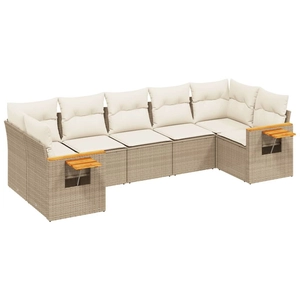 vidaXL Salon de jardin avec coussins 7 pcs beige résine tressée pas cher
