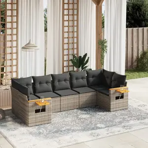 vidaXL Salon de jardin avec coussins 7 pcs gris résine tressée pas cher