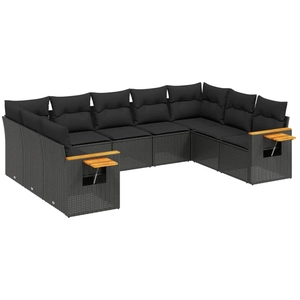 vidaXL Salon de jardin 9 pcs avec coussins noir résine tressée pas cher