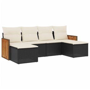 vidaXL Salon de jardin 6 pcs avec coussins noir résine tressée pas cher
