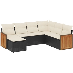 vidaXL Salon de jardin 8 pcs avec coussins noir résine tressée pas cher