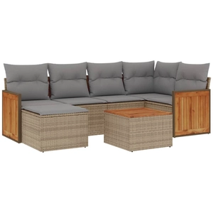 vidaXL Salon de jardin avec coussins 7 pcs beige résine tressée pas cher