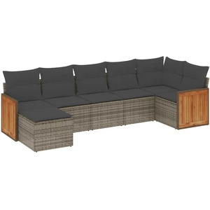 vidaXL Salon de jardin avec coussins 7 pcs gris résine tressée pas cher