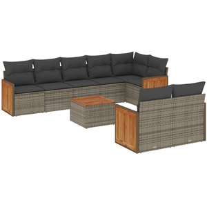 vidaXL Salon de jardin 9 pcs avec coussins gris résine tressée pas cher