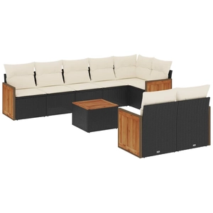 vidaXL Salon de jardin 9 pcs avec coussins noir résine tressée pas cher