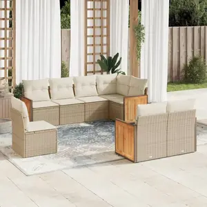 vidaXL Salon de jardin avec coussins 8 pcs beige résine tressée pas cher