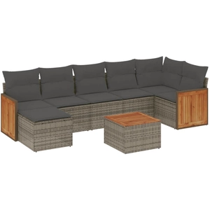 vidaXL Salon de jardin 8 pcs avec coussins gris résine tressée pas cher