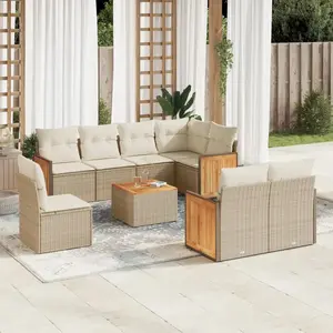 vidaXL Salon de jardin avec coussins 9 pcs beige résine tressée pas cher
