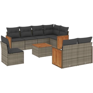 vidaXL Salon de jardin 9 pcs avec coussins gris résine tressée pas cher