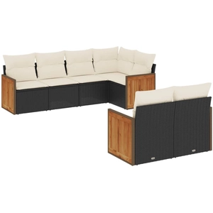 vidaXL Salon de jardin 7 pcs avec coussins noir résine tressée pas cher