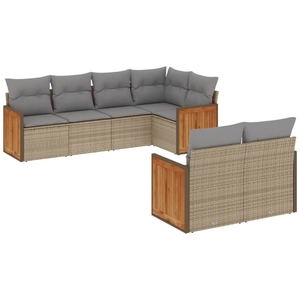 vidaXL Salon de jardin avec coussins 7 pcs beige résine tressée pas cher