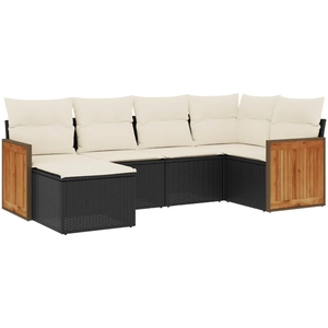 vidaXL Salon de jardin 6 pcs avec coussins noir résine tressée pas cher